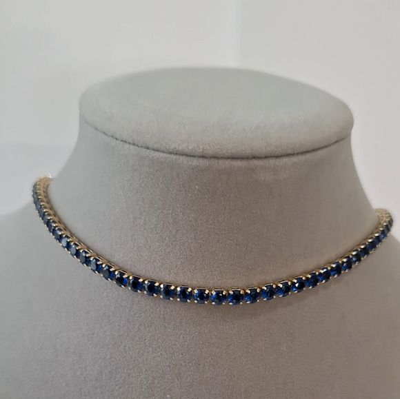 Sapphires tennis necklace 4mm stones - Picture 2 of 5